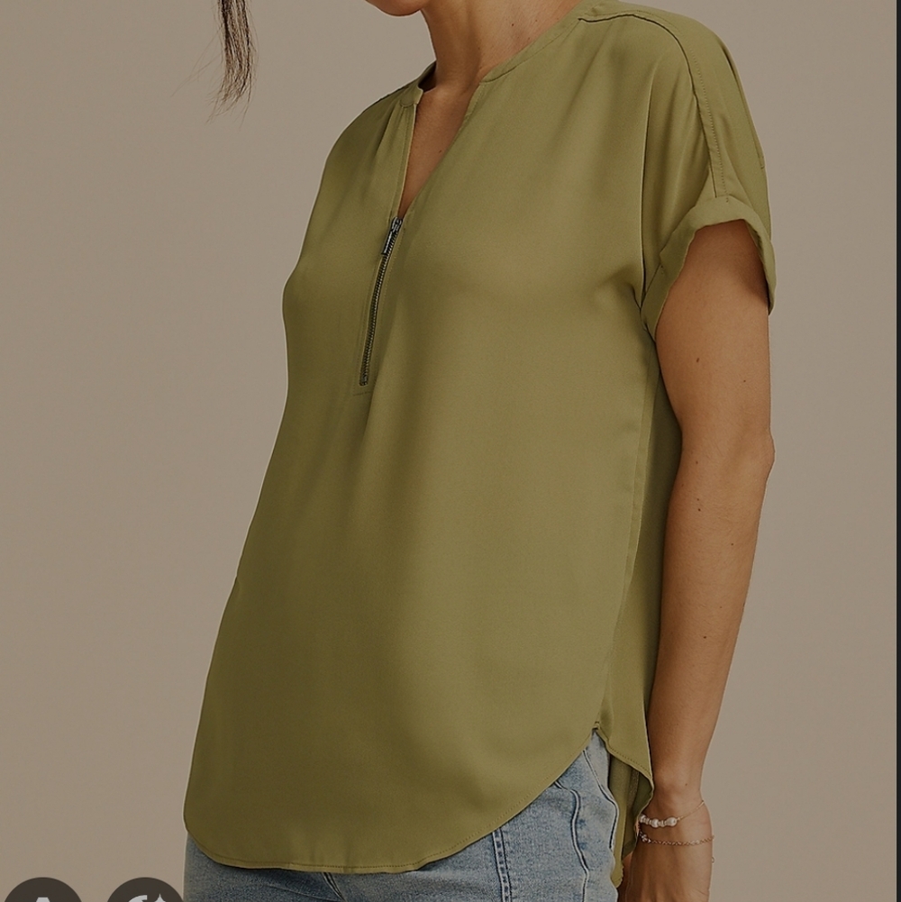 Maurices Casual Office Olive Green Zipper Detail Cuffed Sleeve Geneva Top XXL